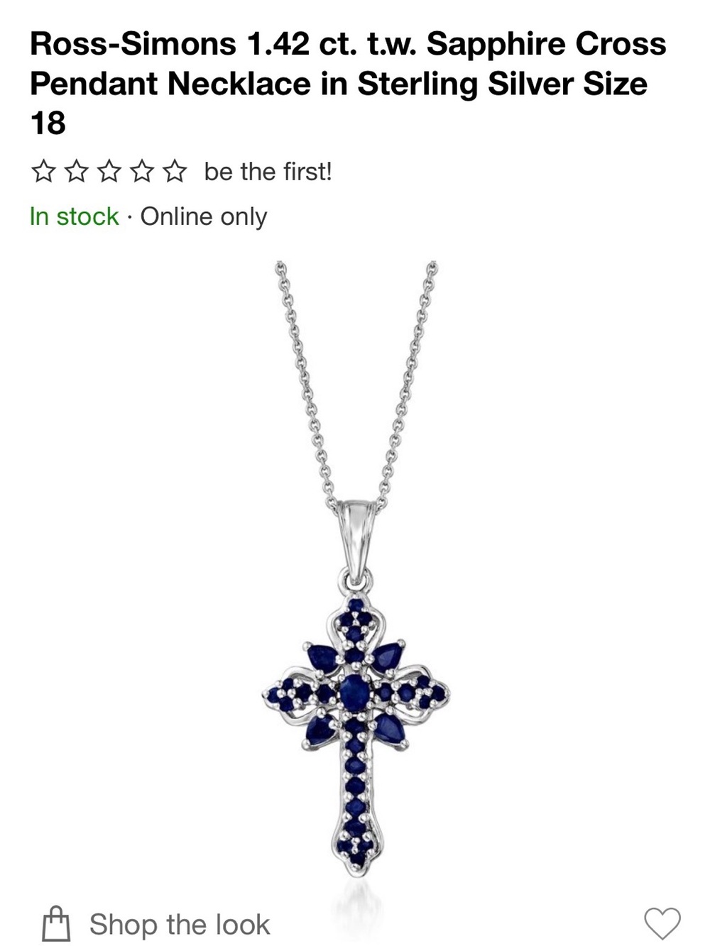 Ross-Simons Sterling Silver Cross Necklace with 1.42 ct. tw Sapphires
